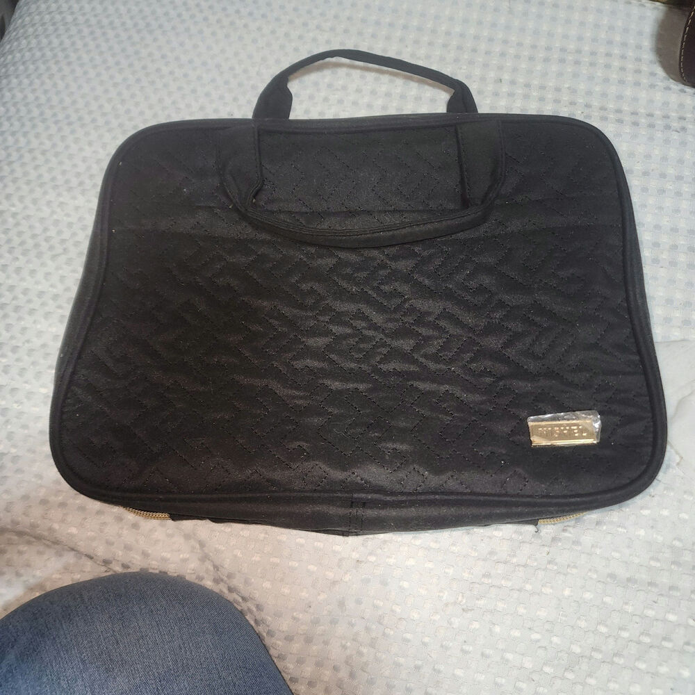 NISHEL EUC BLACK QUILTED TRAVEL JEWELRY COSMETICS  ORGANIZER BAG 4 SECTS